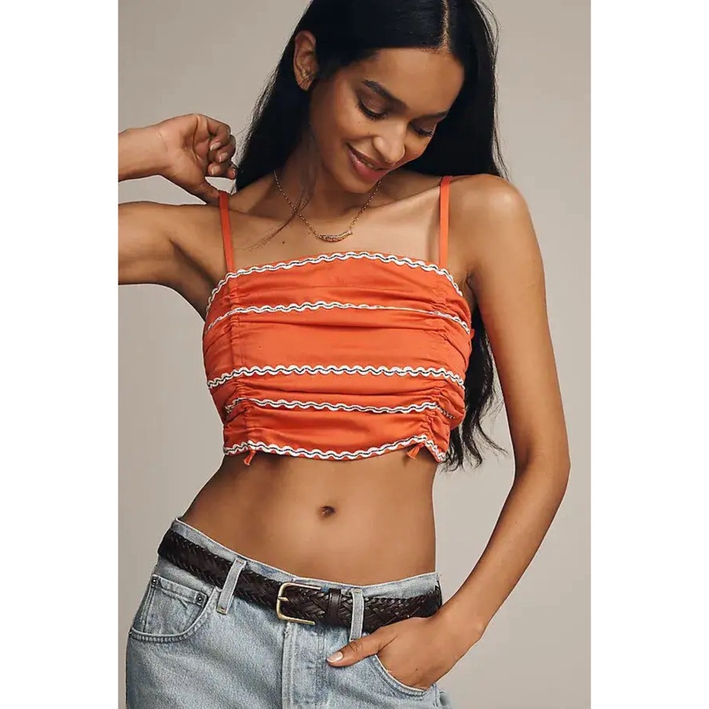 Anthropologie Celandine Rickrack Cinched Crop Cami in Red Size M / L NWT